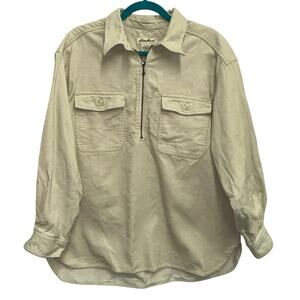 Eddie Bauer Petite Vintage Cream Corduroy Quarter Zip Top